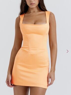 House of CB Enya Peach Orange Square-Neck Mini Dress